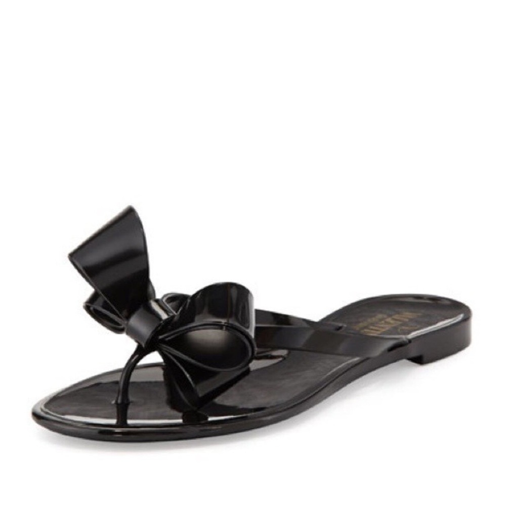 Valentino Couture Bow Jelly Flat Thong Sandals in Black